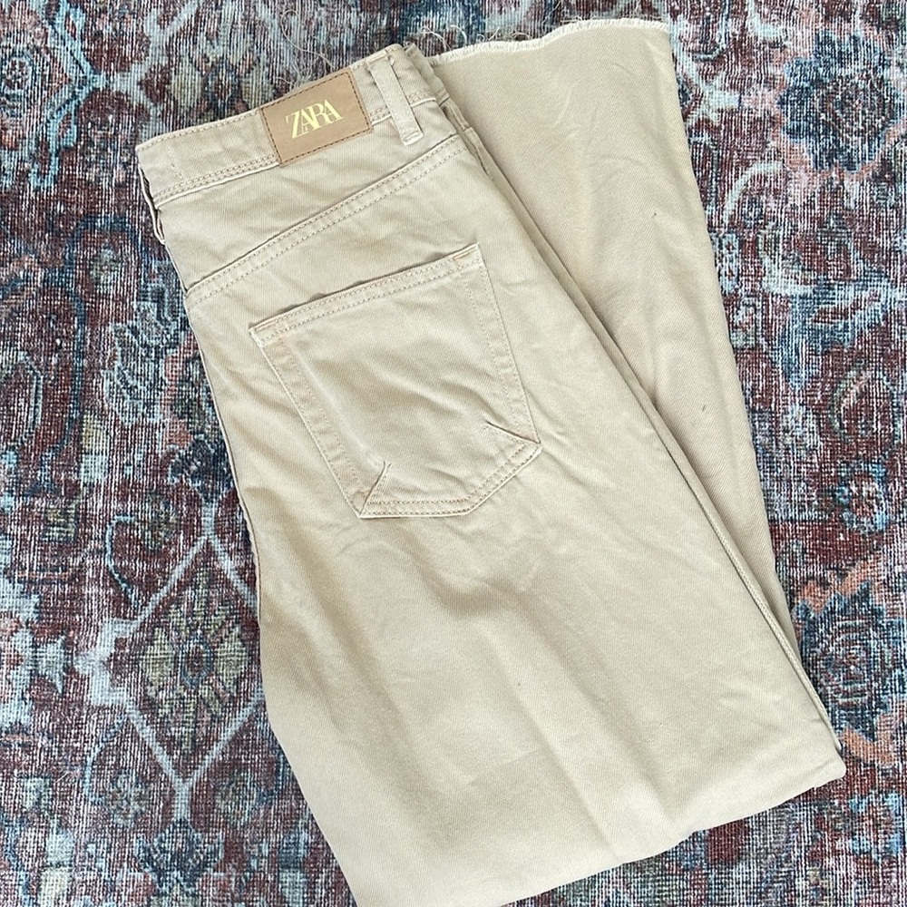 Zara mid rise tan crop wide-leg denim
